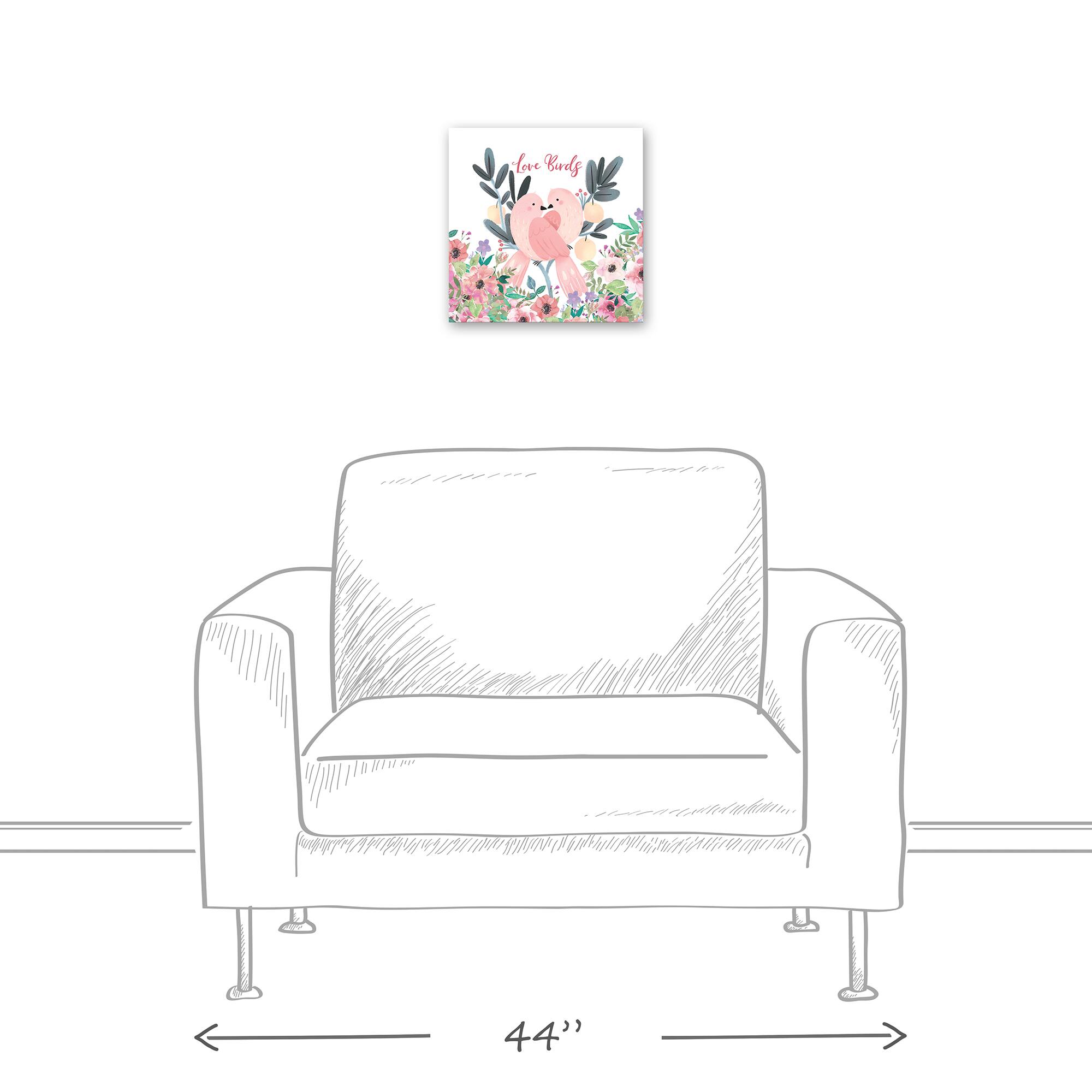 Two Love Birds And Flowers 12" x 12" Canvas Wall Art